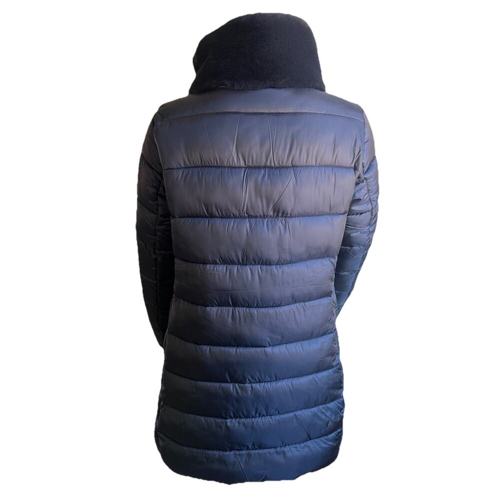 Save The Duck Dalea Faux Fur Collar Longline Puffer Jacket Blue Women’s Small - Picture 2 of 14